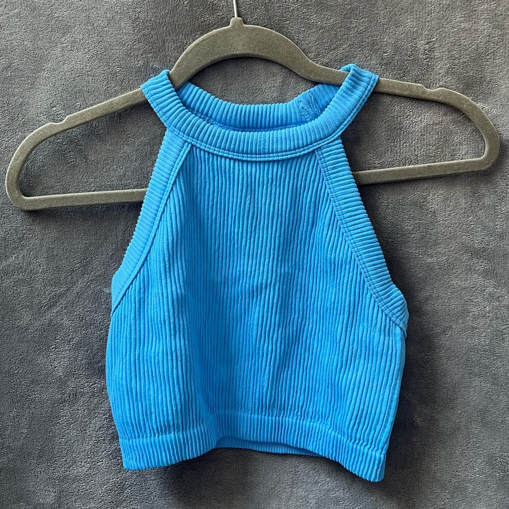 Blue Ribbed Crop Top